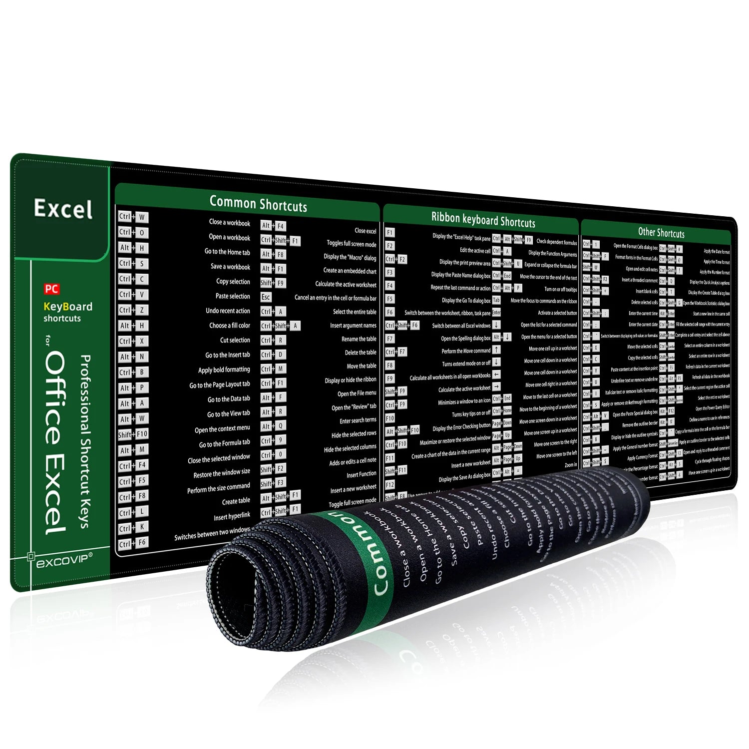 Excel Shortcuts Mouse Pad Large Extended Office Computer Desk Mat Big Keyboard Mousepad with Stitched Edge Non-Slip Base