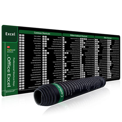 Excel Shortcuts Mouse Pad Large Extended Office Computer Desk Mat Big Keyboard Mousepad with Stitched Edge Non-Slip Base