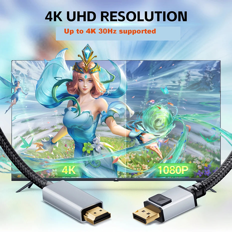 Displayport to HDMI Cable 4K 60Hz/30Hz Short DP to HDMI Cables with Audio 4K Displayport to HDMI 2.0 Cabl Kabel 1.8M/1M/0.5M