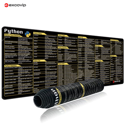 Python Programing Mouse Pad Large Shortcuts Cheat Sheet Keyboard Mousepad Stitched Edge Non-Slip Base Desk Mat for Engineer