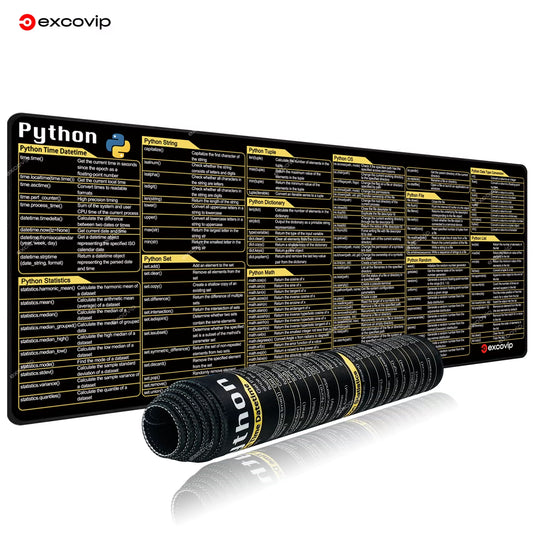 Python Programing Mouse Pad Large Shortcuts Cheat Sheet Keyboard Mousepad Stitched Edge Non-Slip Base Desk Mat for Engineer
