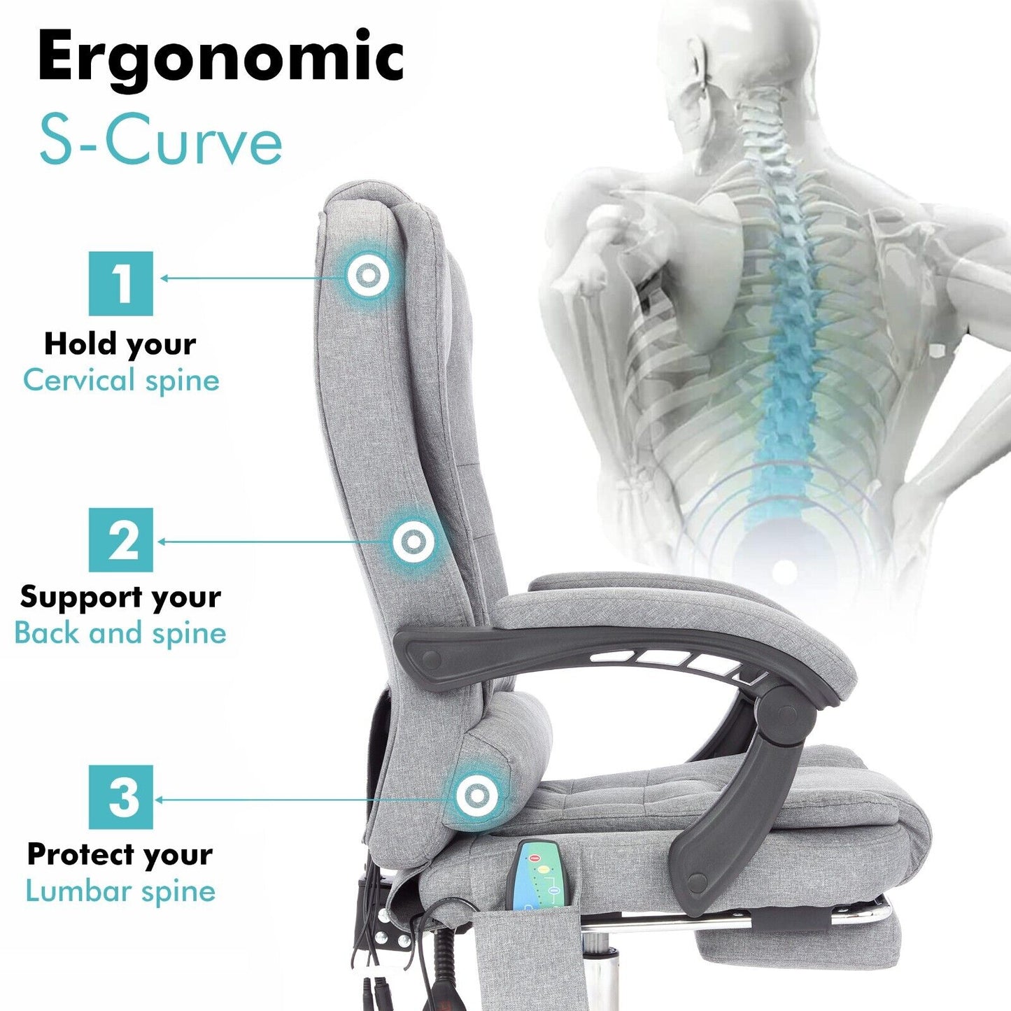 Massage Office Chair Gaming Computer Desk Swivel Recliner Chair Leather Footrest