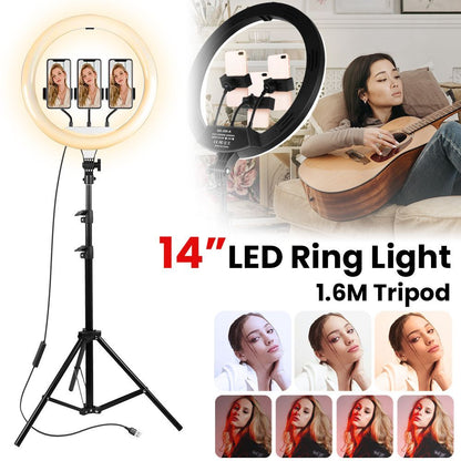 12" 14" Ring Light with Tripod Stand & Phone Holder Selfie Ring Light Live Video