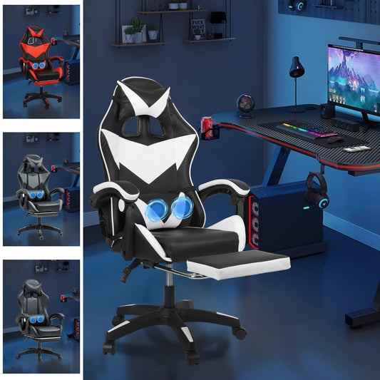 Swivel Gaming Chair Massage Chair with Footrest Lumbar Sports PC Computer Chairs