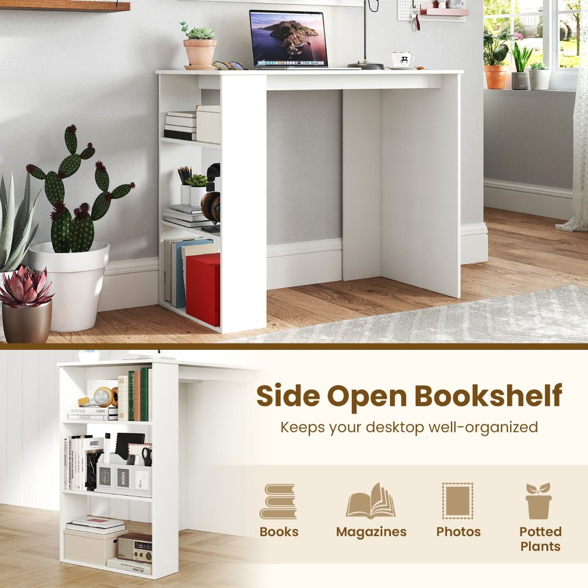 Computer Desk with Bookshelf for Study Living Room