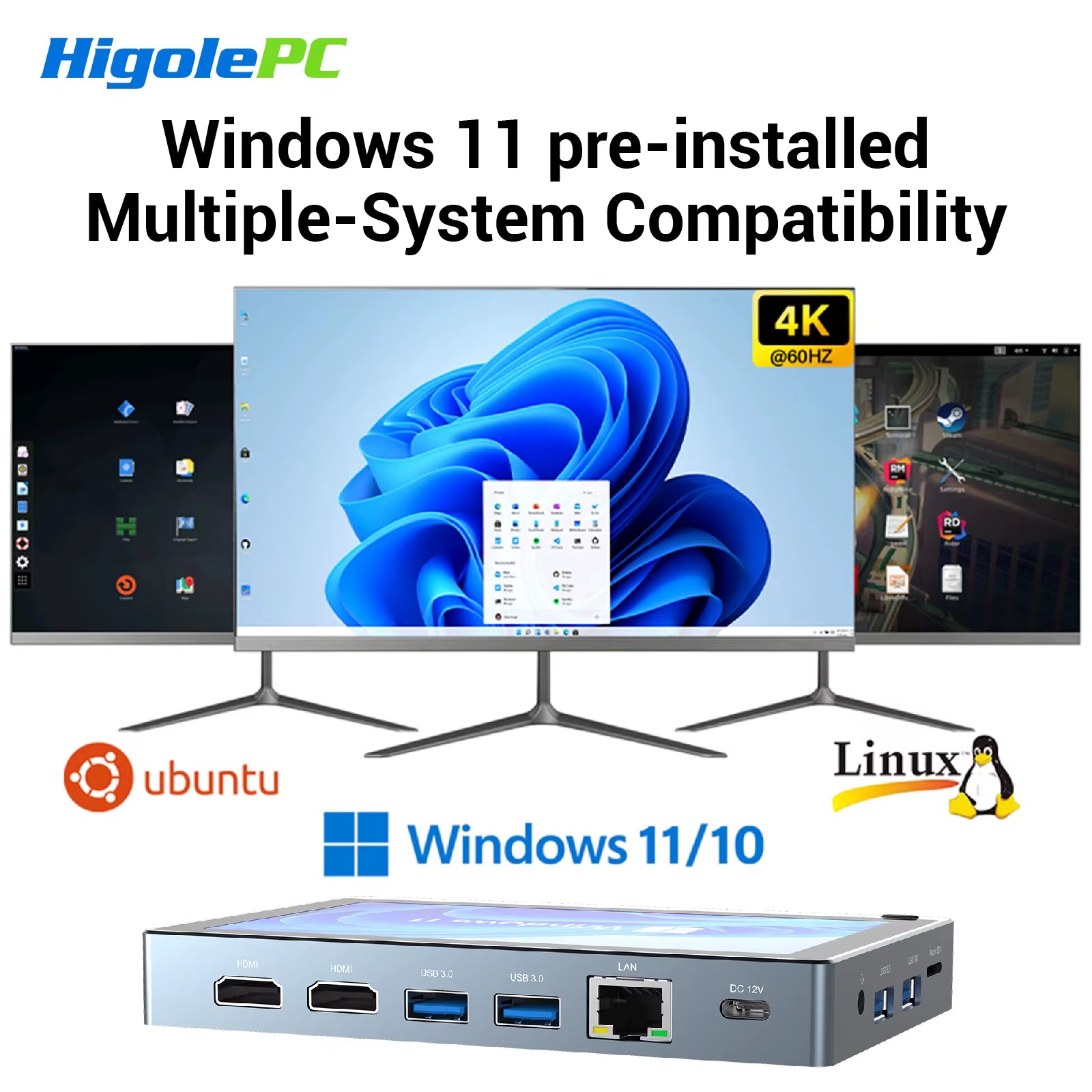 Gole 1 Pro 5.5'' Fanless Mini PC Intel J4105 Windows 11 Wifi5 8G 128G 2500Mah with Screen Laptop Desktop PC Mini Computer
