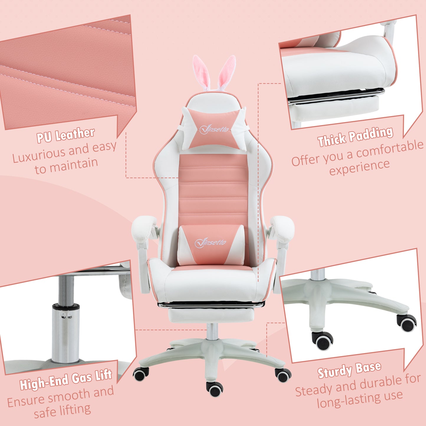 Racing Gaming Chair Reclining PU Leather Computer Chair with Headrest, Yellow