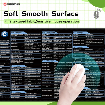C++ Programing Mouse Pad Large Shortcuts Keyboard Mousepad Cheat Sheet Desk Mat Stitched Edge Non-Slip Base for Engineer