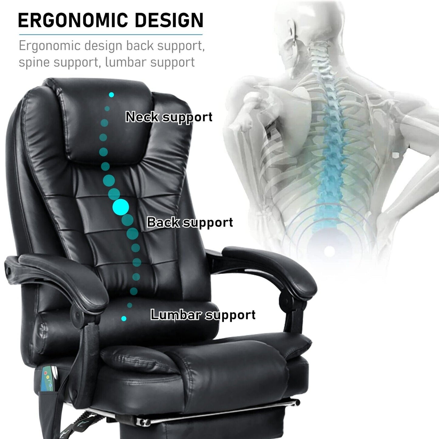Massage Office Chair Gaming Computer Desk Swivel Recliner Chair Leather Footrest