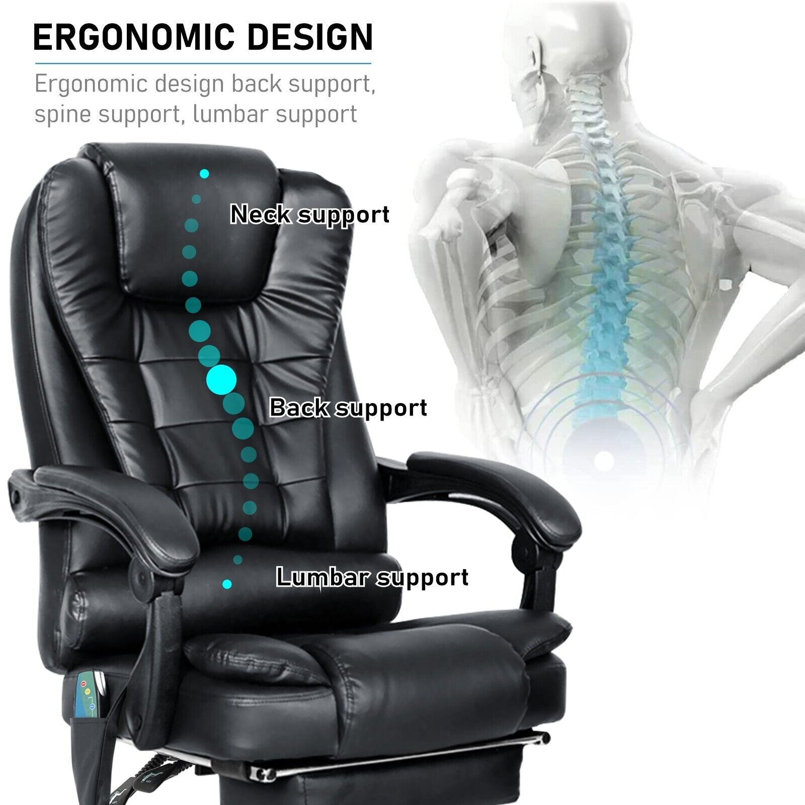 Massage Office Chair Gaming Computer Desk Swivel Recliner Chair Leather Footrest