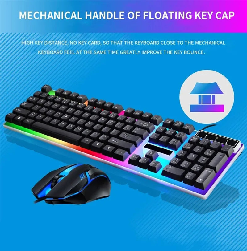 Mechanical Gaming Keyboard Mouse Combo Set LED Light Backlit Computer Desktop PC
