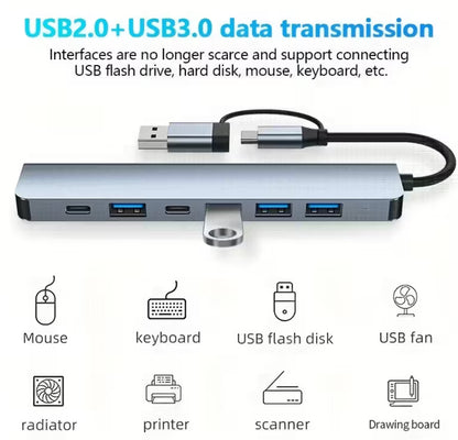 Docking Station 7-In-2 USB-C: 1X USB 3.0 + 4X USB 2.0, High-Speed for Pc/Tablets
