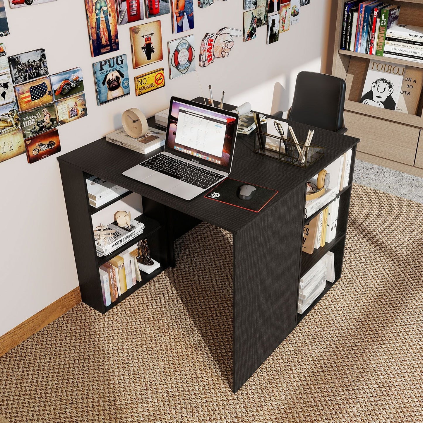 Computer Desk with Bookshelf for Study Living Room