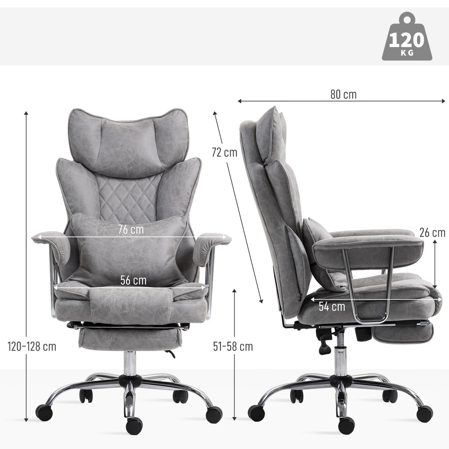 Home Office Chair, Leathaire Desk Chair with Lumbar Support Pillow, Grey