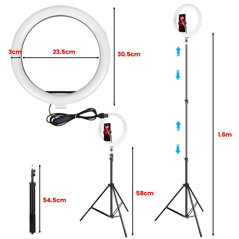 12" 14" Ring Light with Tripod Stand & Phone Holder Selfie Ring Light Live Video