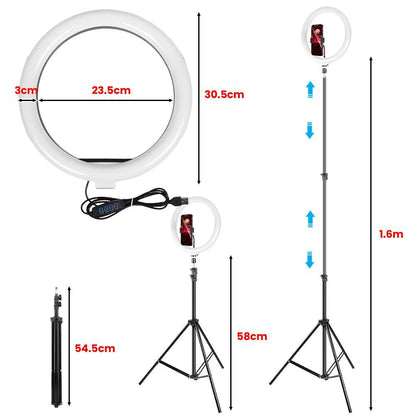 12" 14" Ring Light with Tripod Stand & Phone Holder Selfie Ring Light Live Video