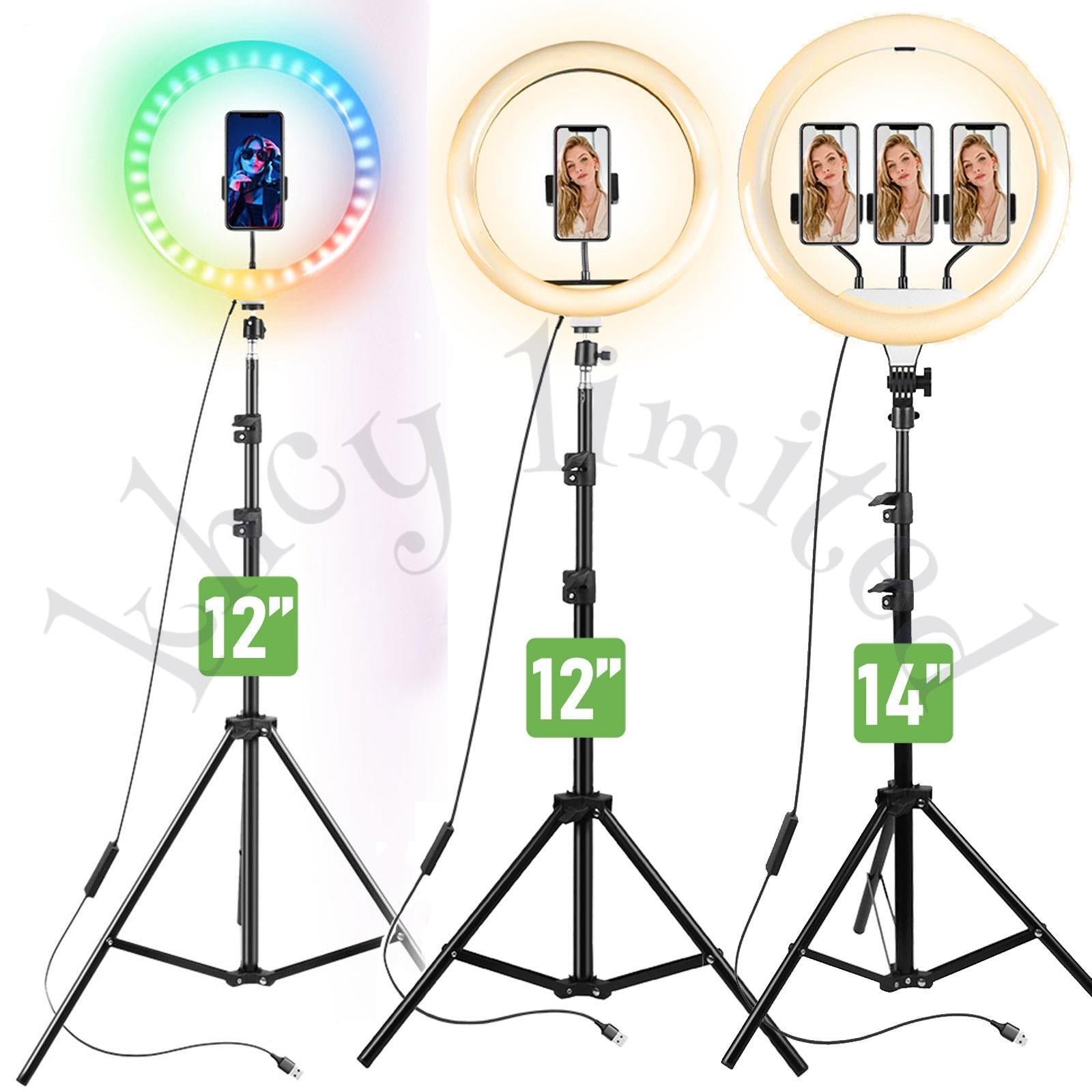 12" 14" Ring Light with Tripod Stand & Phone Holder Selfie Ring Light Live Video