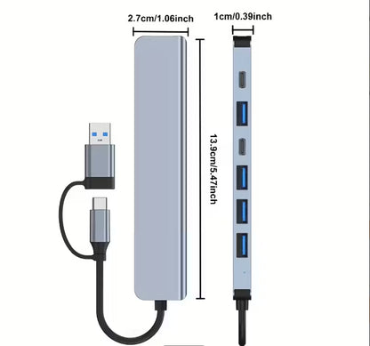 Docking Station 7-In-2 USB-C: 1X USB 3.0 + 4X USB 2.0, High-Speed for Pc/Tablets