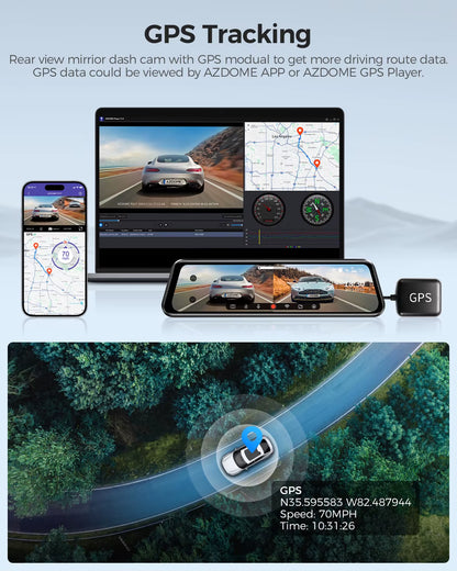 PG17 12" Wifi Mirror Dash Cam 4K Front and 1080P Rear View Mirror Camera for Cars Dual Camera Waterproof Backup Camera