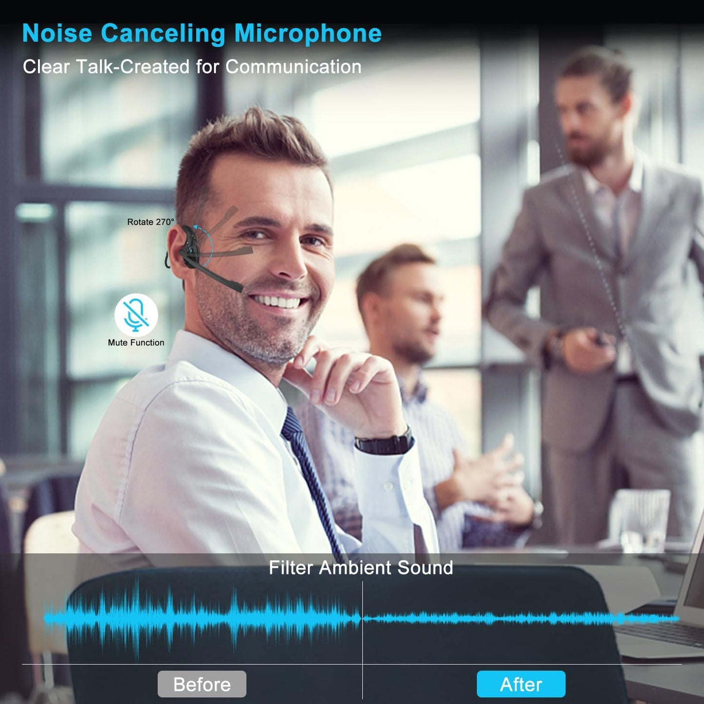Idigmall Bluetooth 5.3 Headset with Microphone, Open Ear Headphones W/Noise Canc
