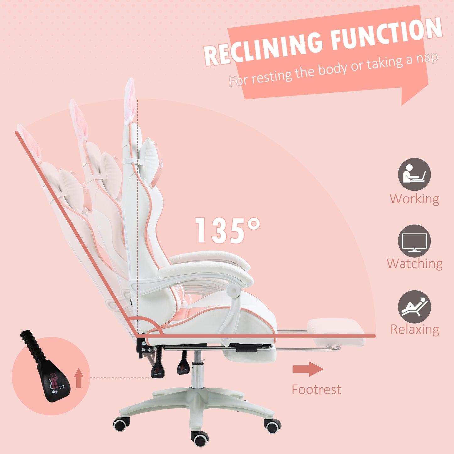 Racing Gaming Chair Reclining PU Leather Computer Chair with Headrest, Yellow