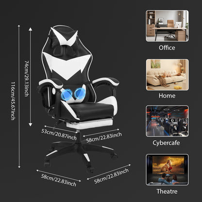 Swivel Gaming Chair Massage Chair with Footrest Lumbar Sports PC Computer Chairs