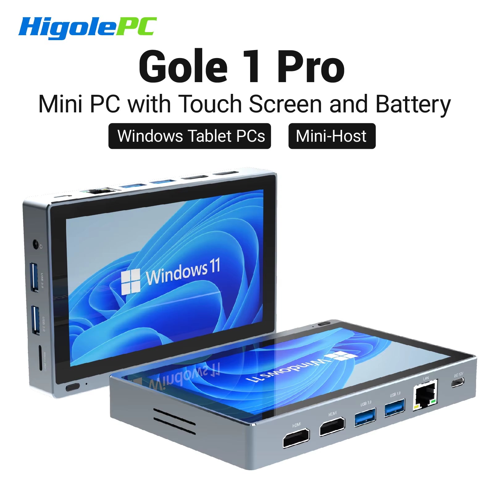 Gole 1 Pro 5.5'' Fanless Mini PC Intel J4105 Windows 11 Wifi5 8G 128G 2500Mah with Screen Laptop Desktop PC Mini Computer