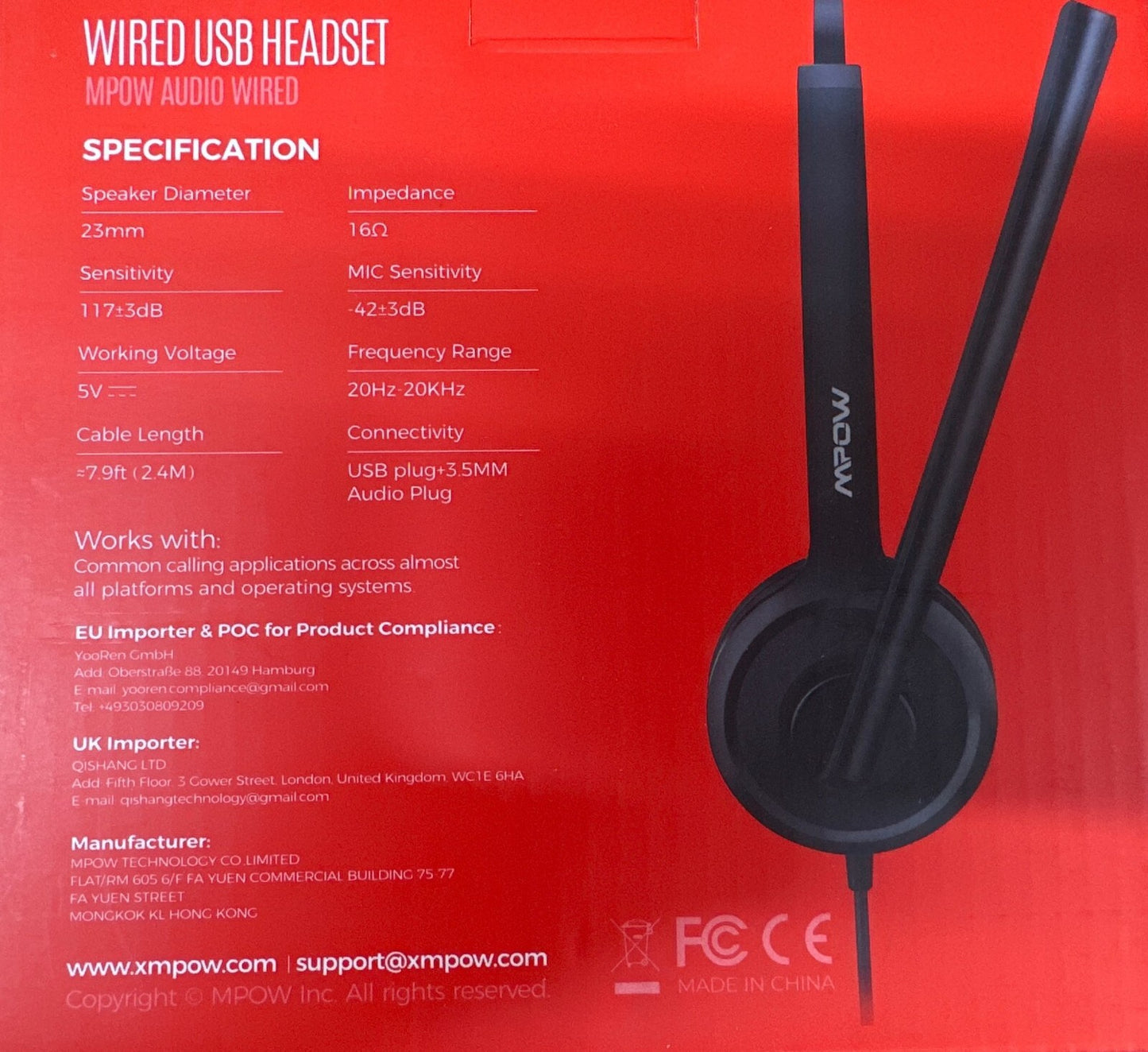 Mpow H323 Single-Sided USB/3 5Mm Wired Headset with Microphone