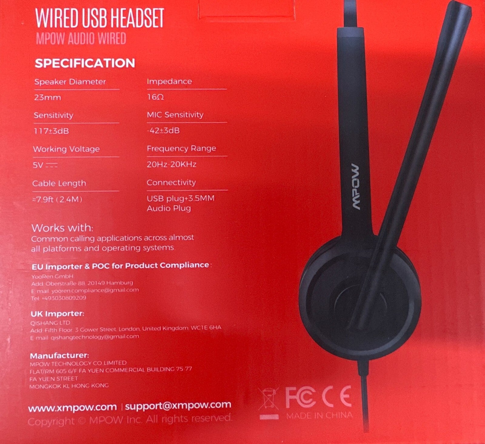 Mpow H323 Single-Sided USB/3 5Mm Wired Headset with Microphone