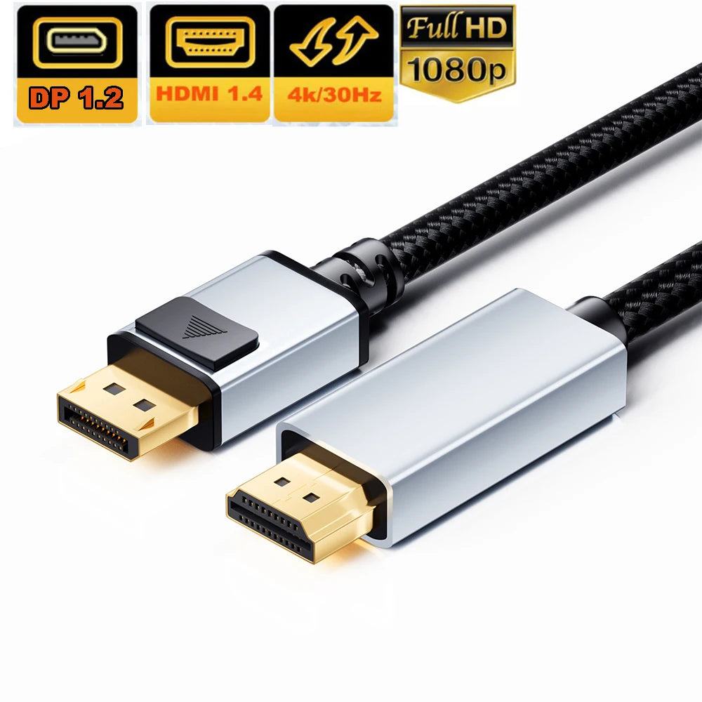 Displayport to HDMI Cable 4K 60Hz/30Hz Short DP to HDMI Cables with Audio 4K Displayport to HDMI 2.0 Cabl Kabel 1.8M/1M/0.5M