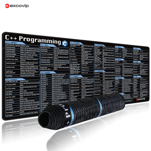C++ Programing Mouse Pad Large Shortcuts Keyboard Mousepad Cheat Sheet Desk Mat Stitched Edge Non-Slip Base for Engineer