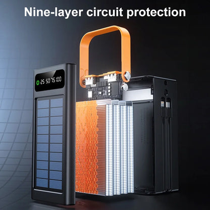 50000Mah Solar Panel Power Bank Fast Charging Comes with Four Wire External Battery Pack Large Capacity Mobile Power