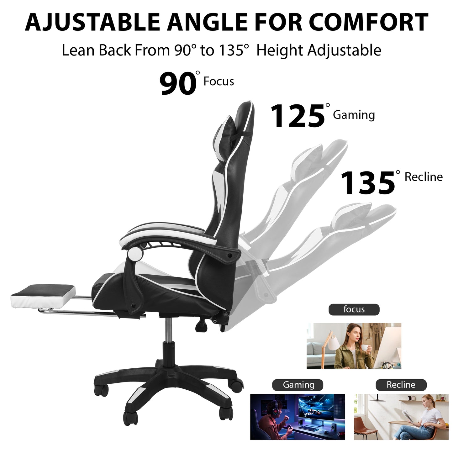 Swivel Gaming Chair Massage Chair with Footrest Lumbar Sports PC Computer Chairs