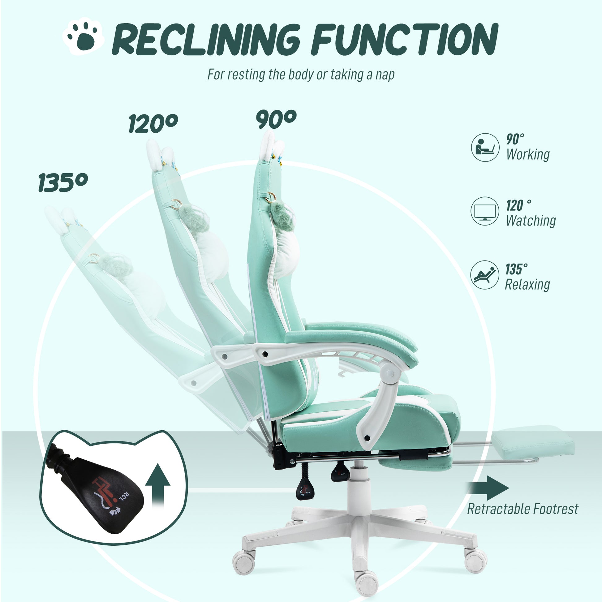 Racing Gaming Chair Reclining Faux Leather Computer Chair with Footrest, Black