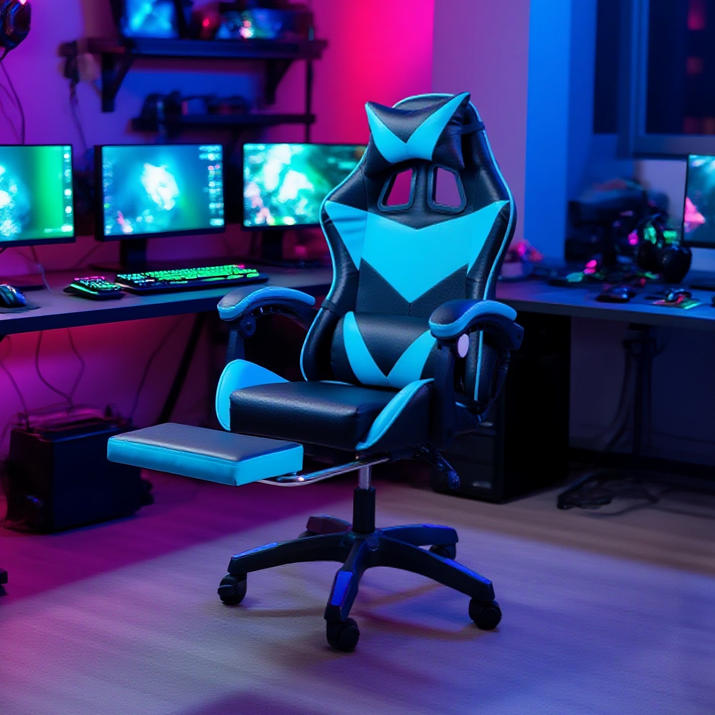 Swivel Gaming Chair Massage Chair with Footrest Lumbar Sports PC Computer Chairs