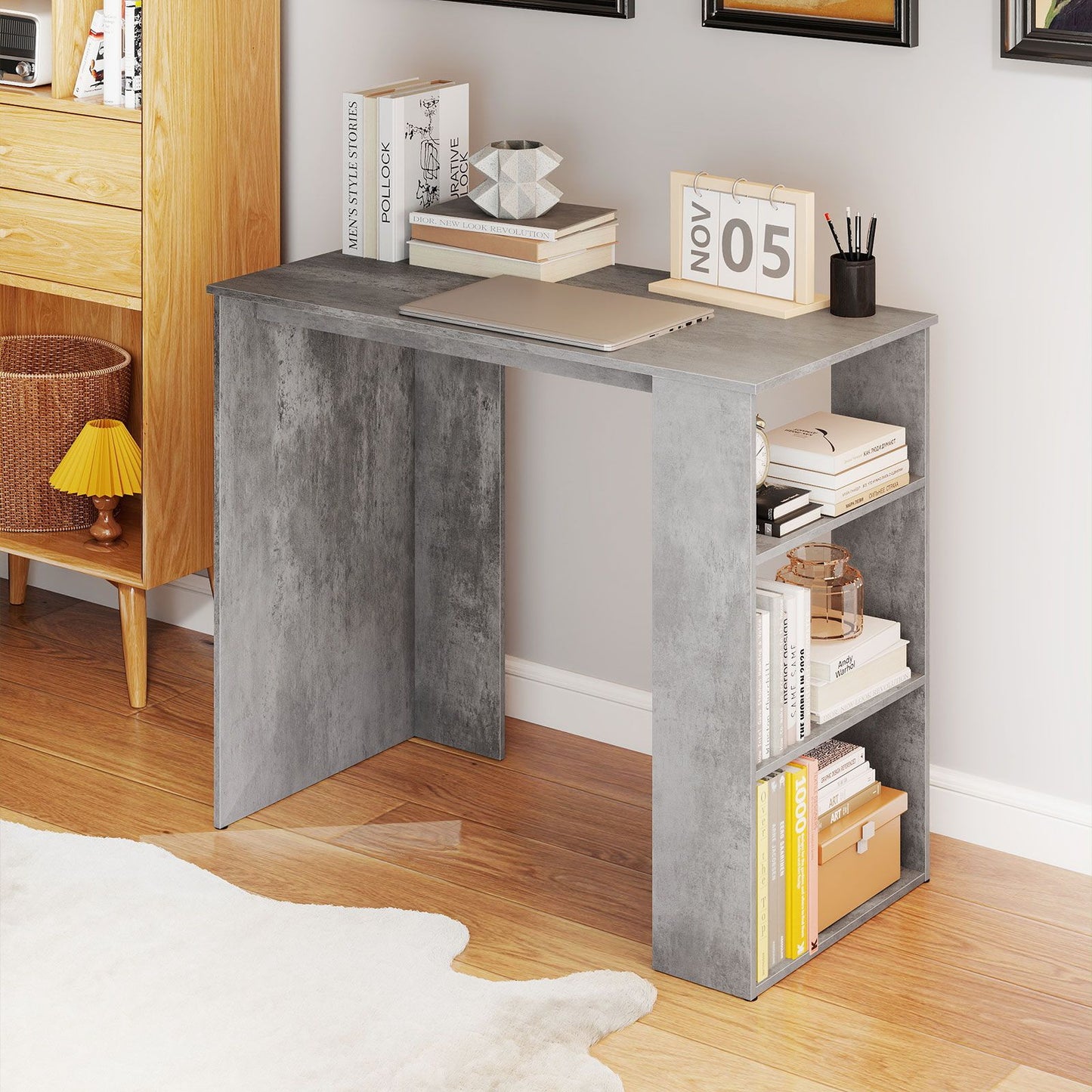 Computer Desk with Bookshelf for Study Living Room