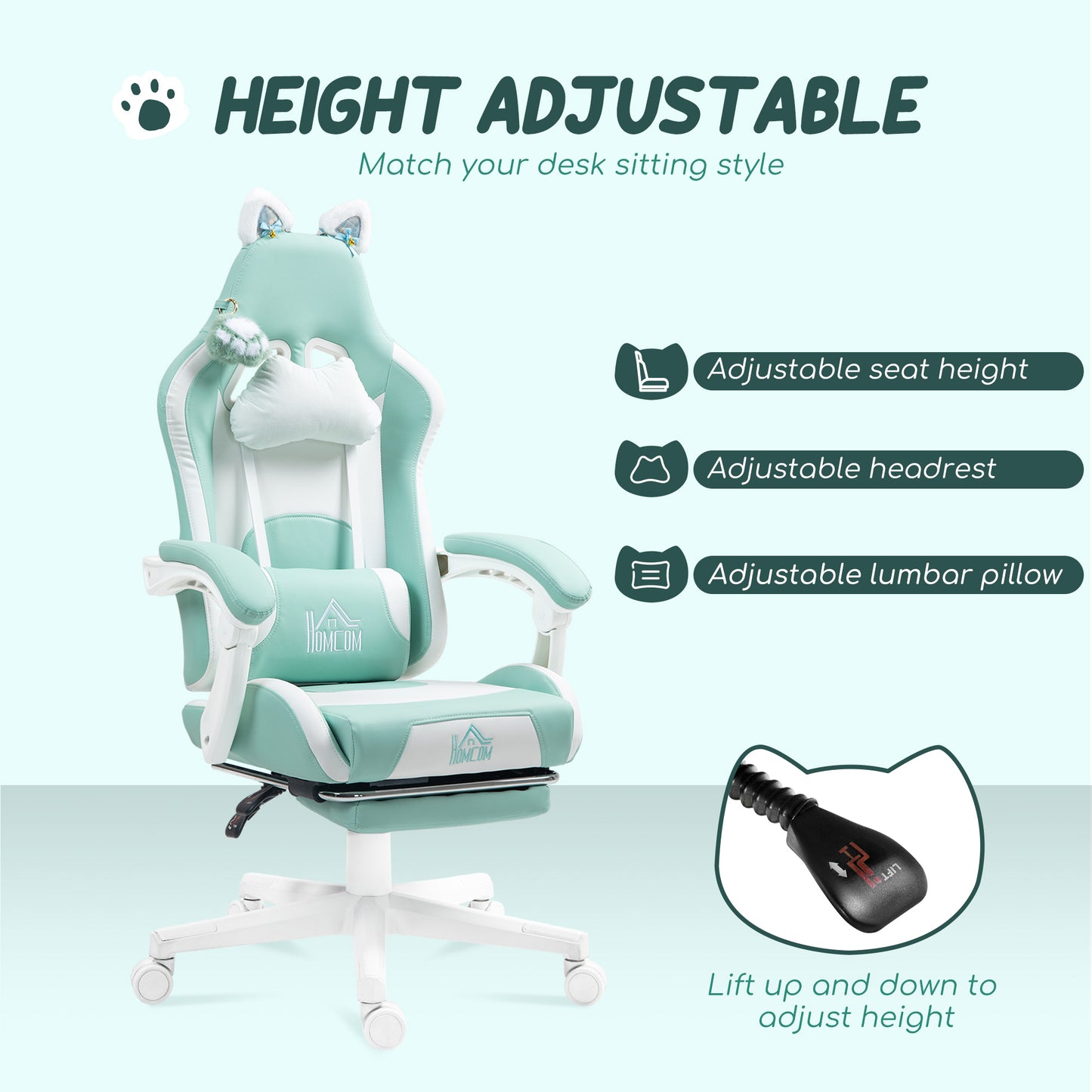 Racing Gaming Chair Reclining Faux Leather Computer Chair with Footrest, Black