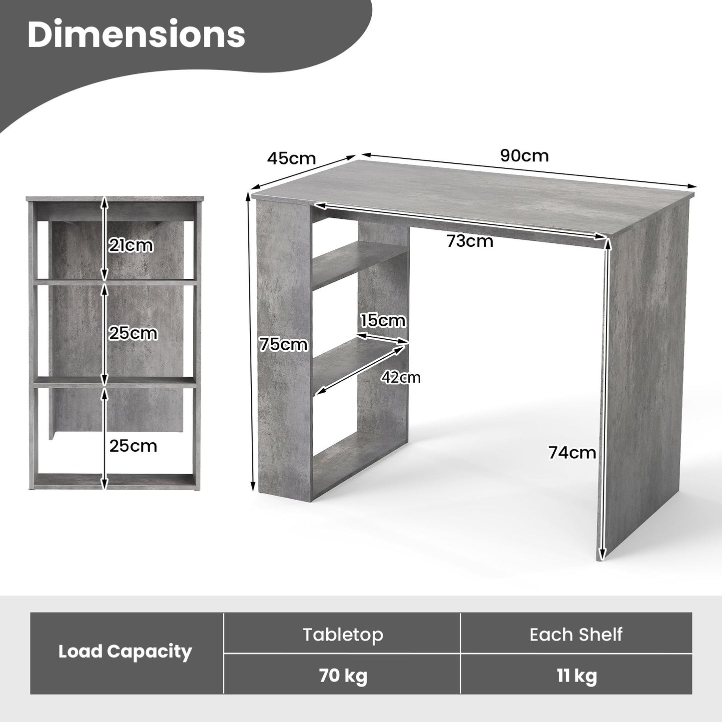 Computer Desk with Bookshelf for Study Living Room