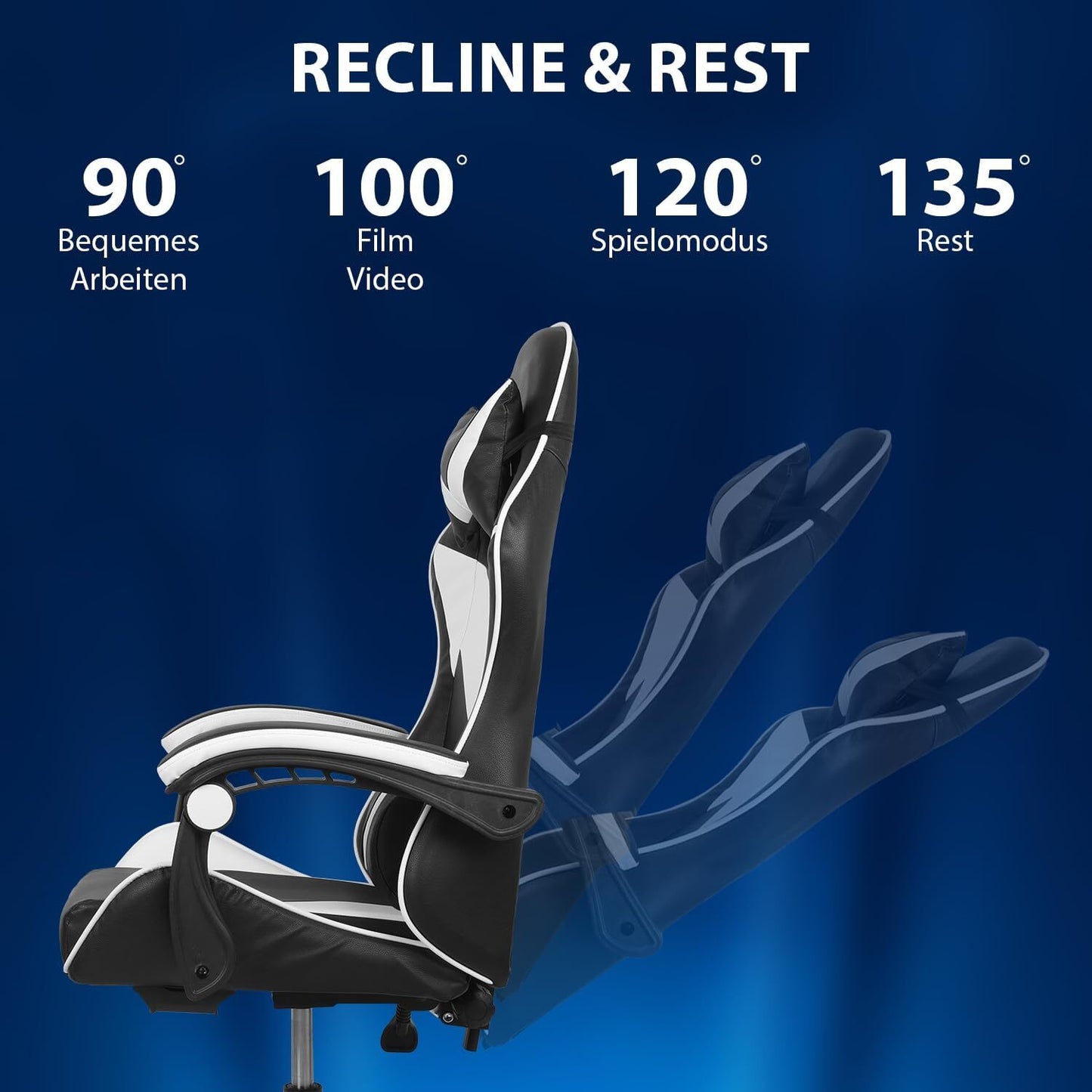 Swivel Gaming Chair PU Leather Home Office Chair W/ Footrest Computer PC Chair