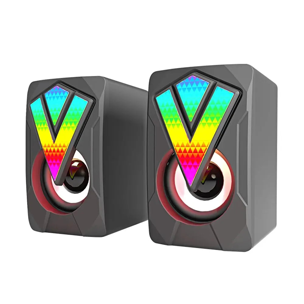 Computer Speakers PC Sound Box HIFI Stereo Microphone USB Wired with LED Light for Desktop Computer