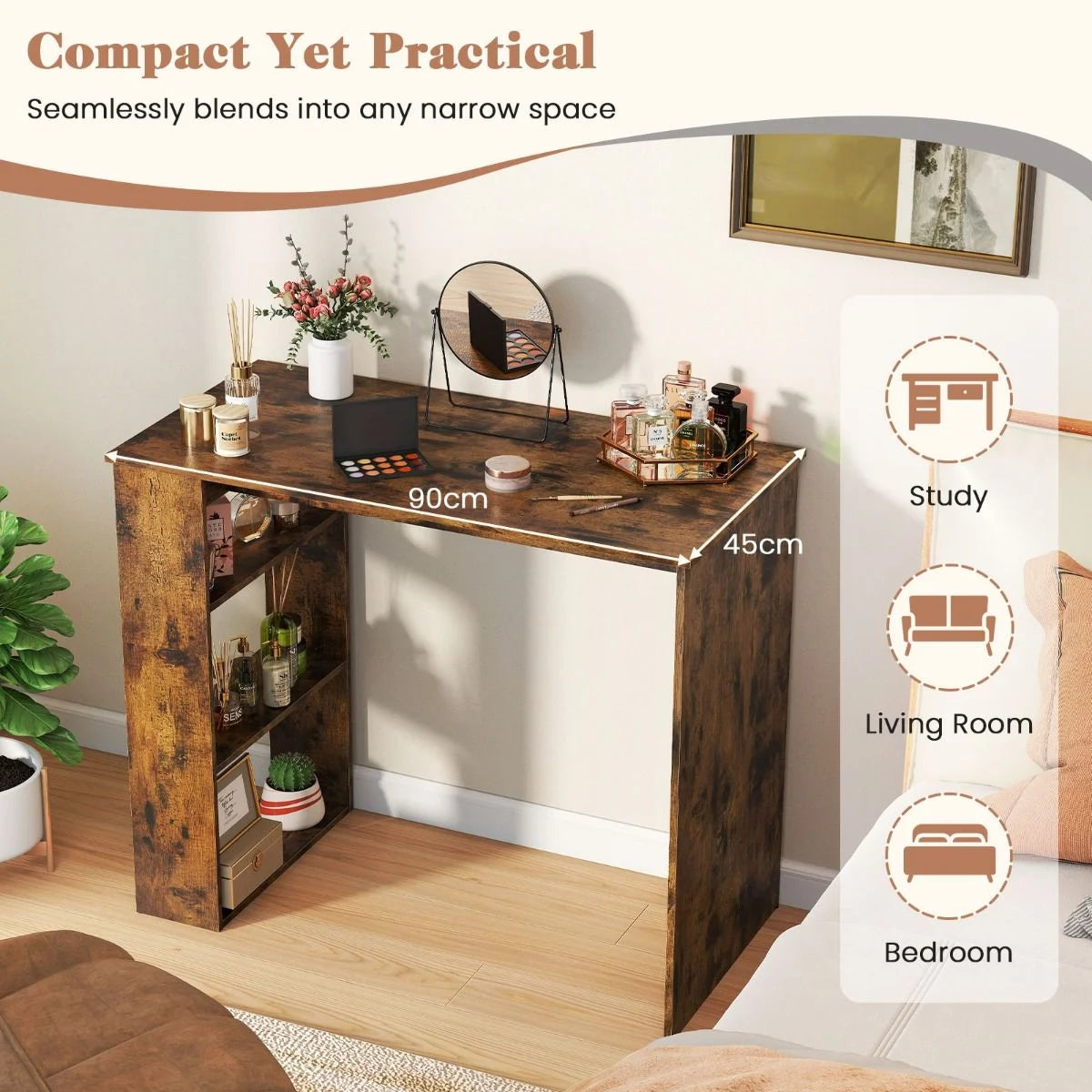 Computer Desk with Bookshelf for Study Living Room