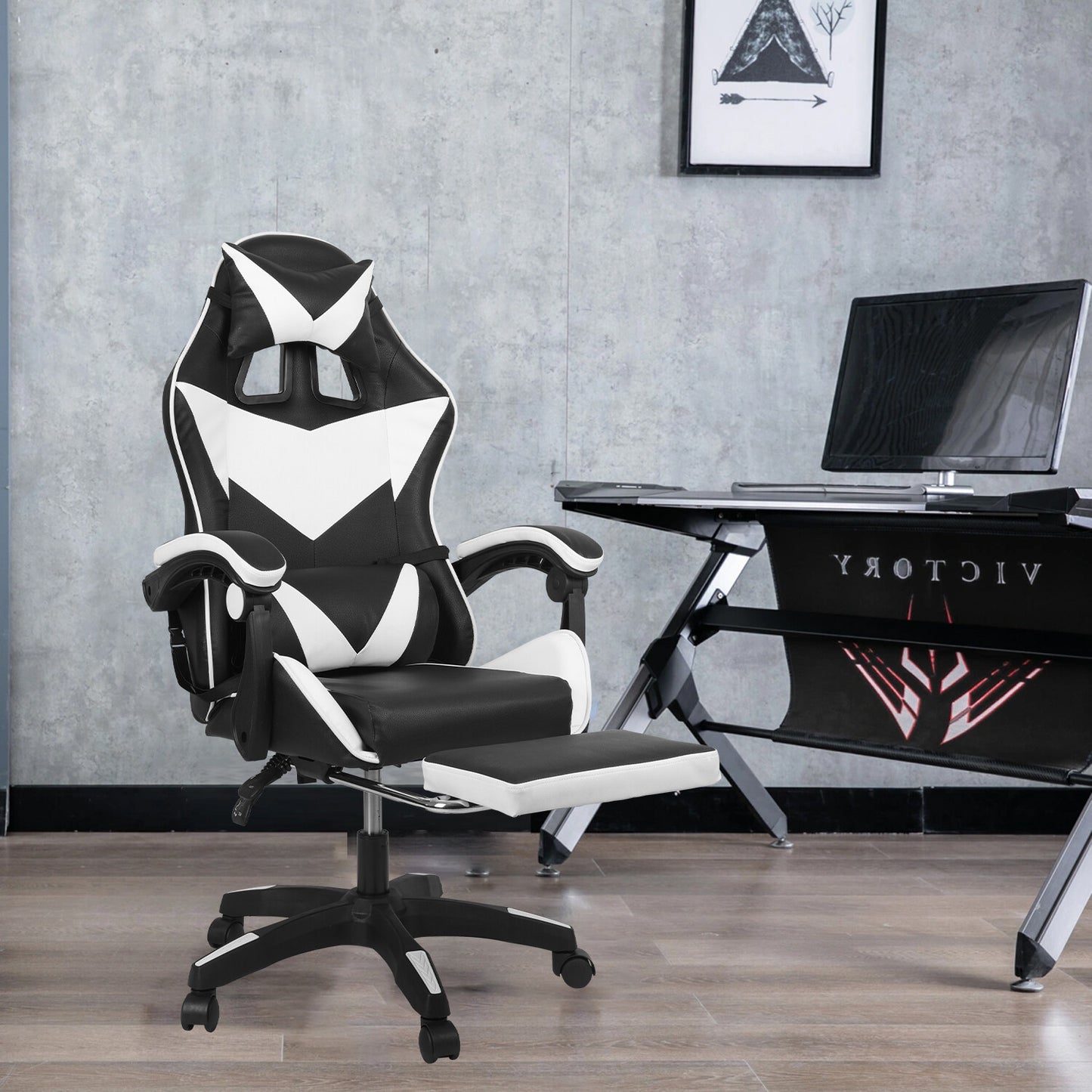 Swivel Gaming Chair Massage Chair with Footrest Lumbar Sports PC Computer Chairs
