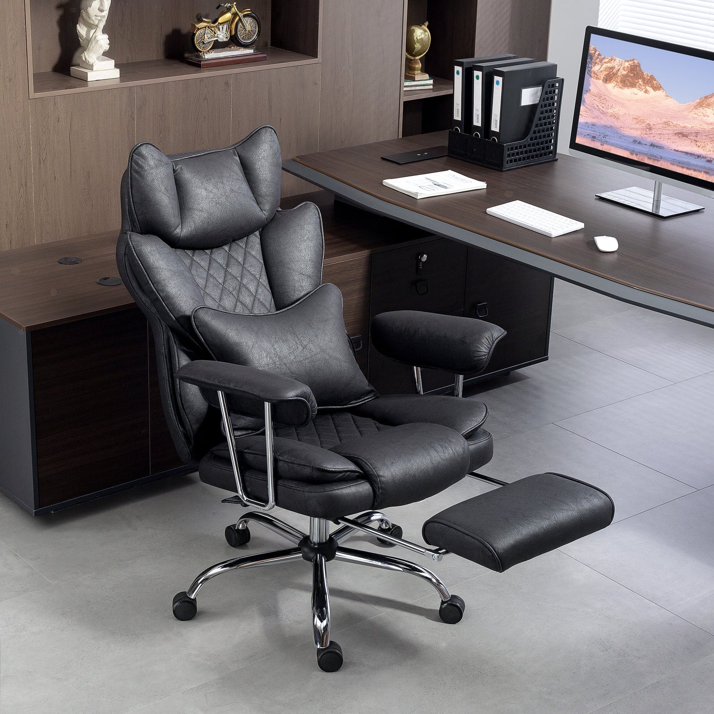 Home Office Chair, Leathaire Desk Chair with Lumbar Support Pillow, Grey