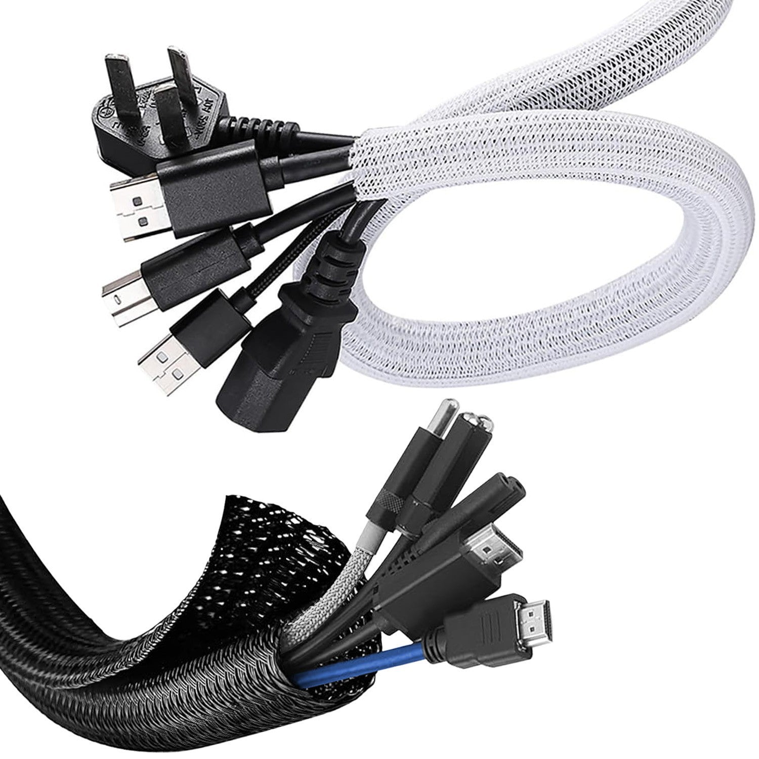 10Ft-1/2Inch Cable Tidy Sleeves Wire Covers for Computer, TV, Home, Office