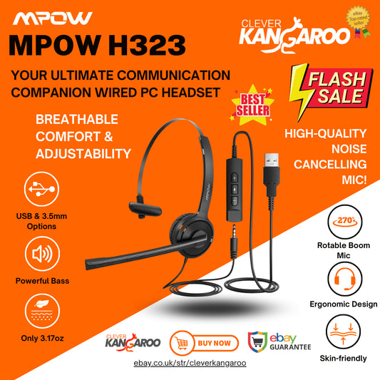 Mpow H323 Single-Sided USB/3 5Mm Wired Headset with Microphone