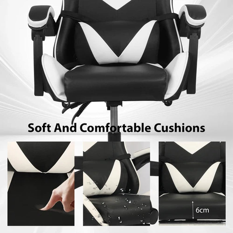 Swivel Gaming Chair PU Leather Home Office Chair W/ Footrest Computer PC Chair
