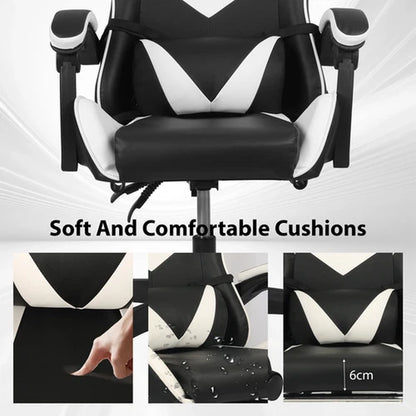 Swivel Gaming Chair PU Leather Home Office Chair W/ Footrest Computer PC Chair