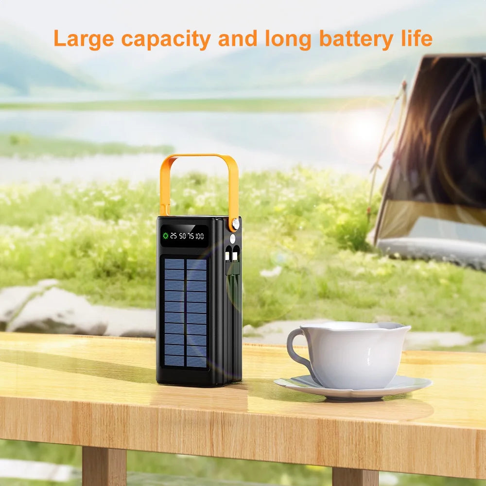 50000Mah Solar Panel Power Bank Fast Charging Comes with Four Wire External Battery Pack Large Capacity Mobile Power