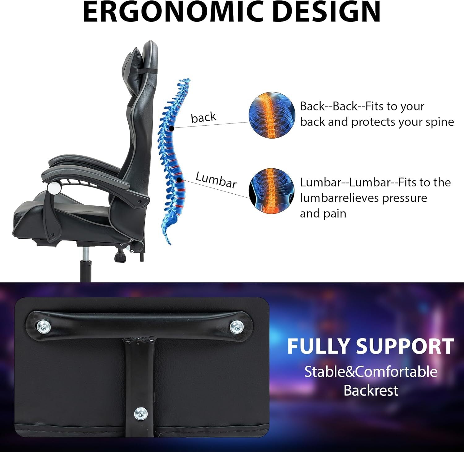 Swivel Gaming Chair PU Leather Home Office Chair W/ Footrest Computer PC Chair