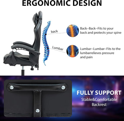 Swivel Gaming Chair PU Leather Home Office Chair W/ Footrest Computer PC Chair